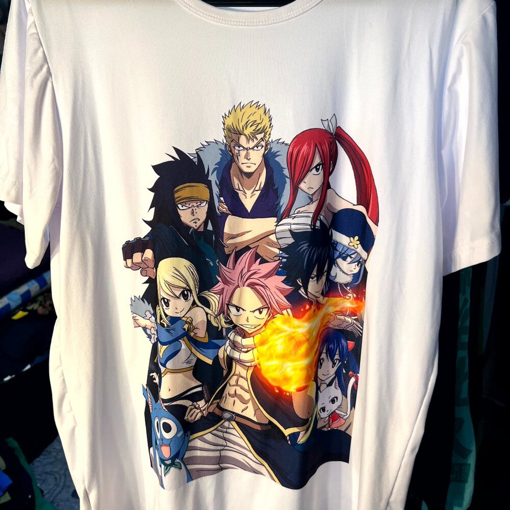 Fairy Tail Chase New Design White Multi-Character Graphic Print T-Shirt SZ 3XL
